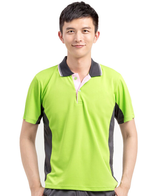 POLO衫短袖腰接造型訂製款-螢光綠接深灰 <span>PCANB-P01-00442</span>示意圖