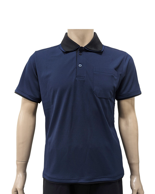 POLO衫訂製中性短袖-雙領雙袖丈青配黑 <span>PCANB-S01-00474</span>示意圖
