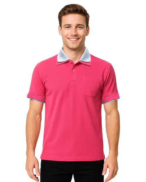 POLO衫訂製中性短袖｜雙領雙袖｜桃紅配灰｜<span>PCANB-S01-00477</span>示意圖