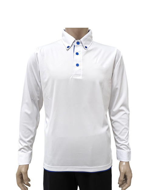 POLO訂製 襯衫袖 長袖 白配寶藍 <span>PCANB-S02-00387a</span>示意圖