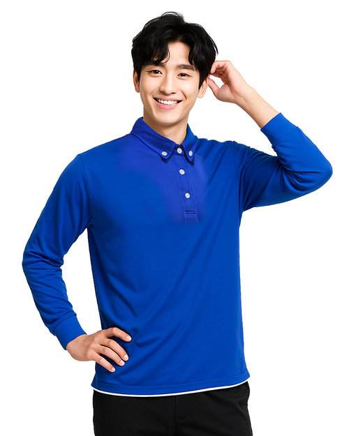 POLO訂製｜襯衫袖 長袖｜寶藍配白｜<span>PCANB-S02-00387b</span>示意圖