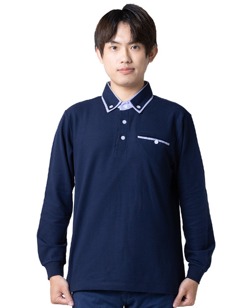 POLO 訂製 襯衫領 長袖 領座領釦 丈青 <span>PCANB-S02-00388</span>示意圖