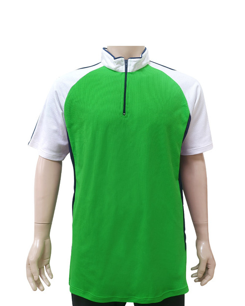 POLO衫訂製短袖/拉鍊式立領衫-綠配白 <span>PCANB-S21-00479</span>示意圖