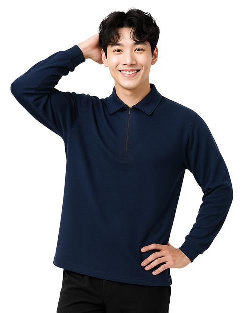 POLO 訂製長袖｜拉鍊領 丈青｜<span>PCANB-S22-00396</span>示意圖