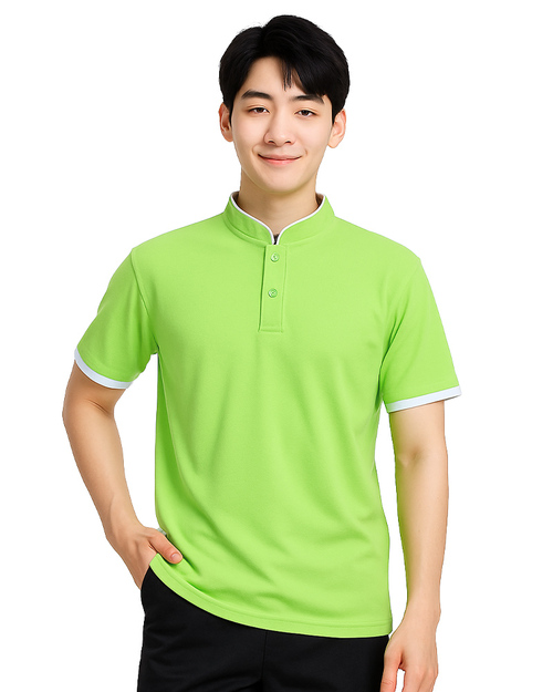 POLO衫訂製｜立領出芽｜接袖果綠配白｜<span>PCANB-S41-00470</span>示意圖