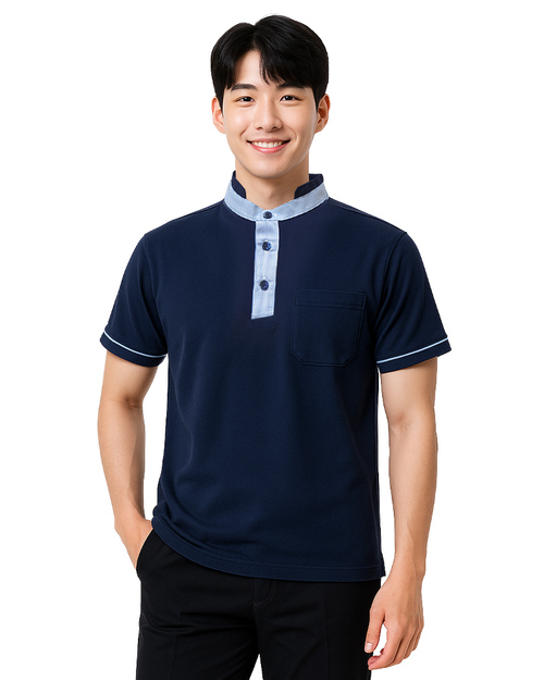 POLO衫訂製｜立領袖出芽｜丈青配藍條｜<span>PCANB-S41-00472</span>示意圖