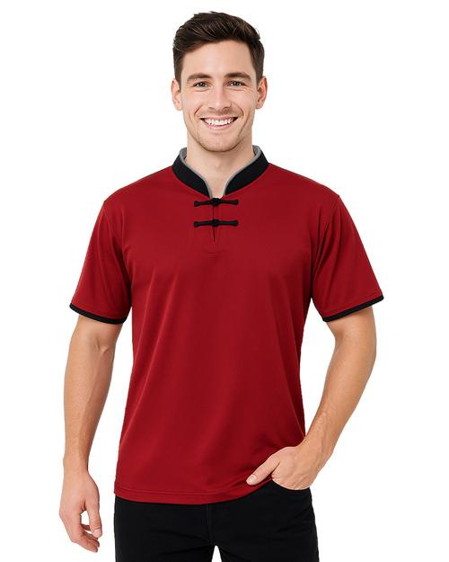 POLO衫訂製｜立領一字釦｜雙袖 暗紅配黑｜<span>PCANB-S41-00476b</span>示意圖