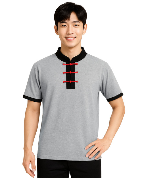 POLO衫訂製｜立領一字釦｜灰配黑｜<span>PCANB-S41-00481</span>示意圖