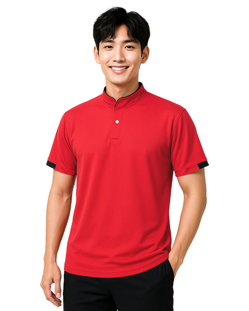 POLO衫訂製｜立領出芽｜剪接半袖 紅配黑｜<span>PCANB-S41-00482</span>示意圖