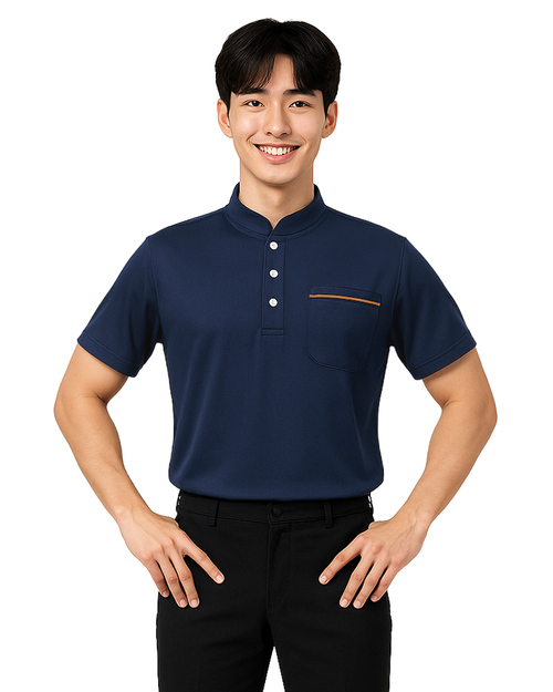 POLO訂製｜立領短袖 中性｜丈青配土黃｜<span>PCANB-S41-00484</span>示意圖