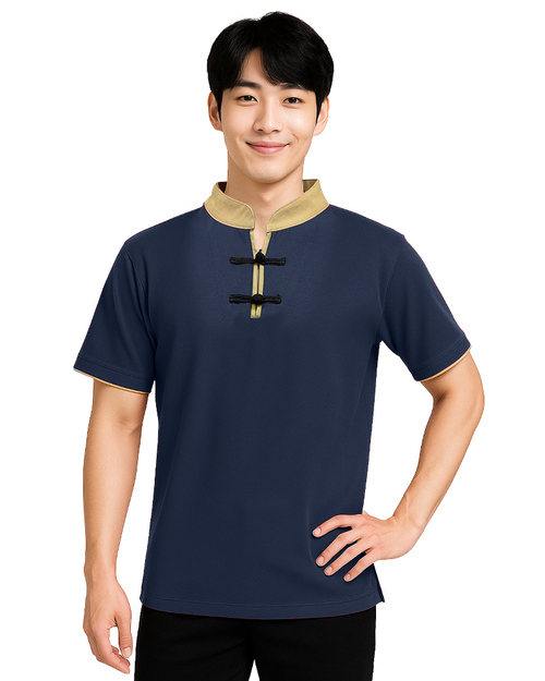 POLO訂製短袖｜立領一字釦｜丈青配土黃｜<span>PCANB-S41-00485</span>示意圖