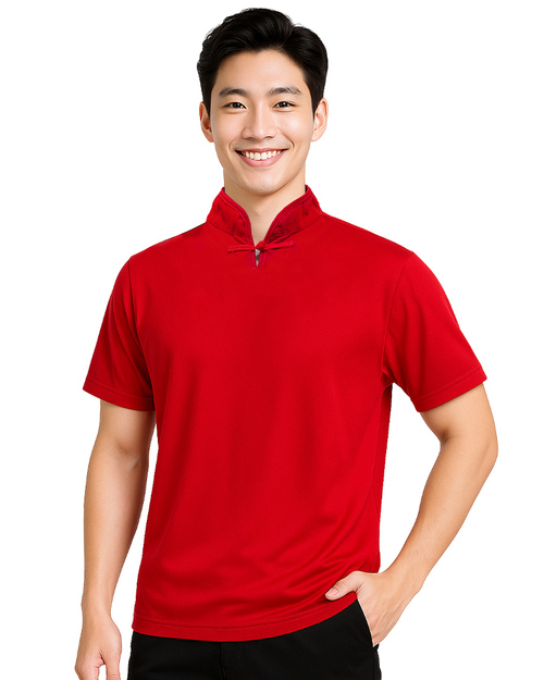 POLO訂製｜立領一字釦｜短袖紅色｜<span>PCANB-S41-00486</span>示意圖