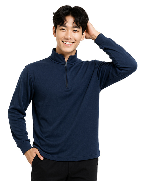 POLO長袖訂製｜立領拉鍊領 丈青｜<span>PCANB-S42-00001</span>示意圖