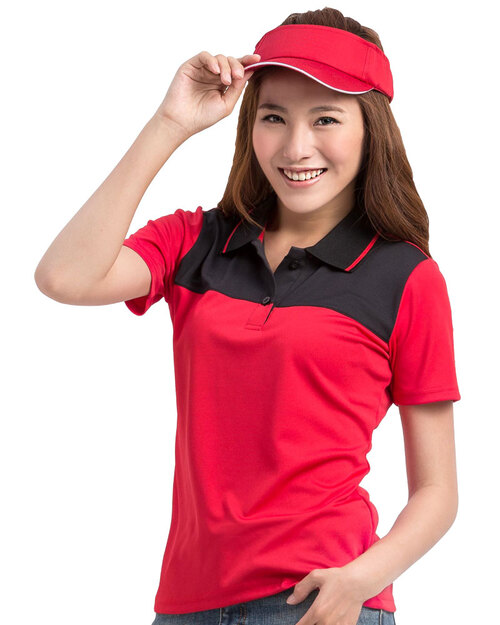 POLO衫訂製短袖腰身接片-紅配黑<span>PCANG-P01-00447</span>示意圖