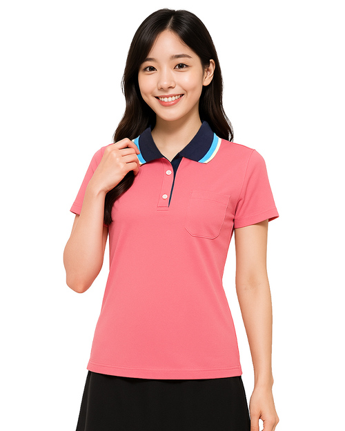 POLO訂製 短袖｜領配色款｜門襟出芽 粉桔配丈青｜<span>PCANG-P01-00485</span>示意圖