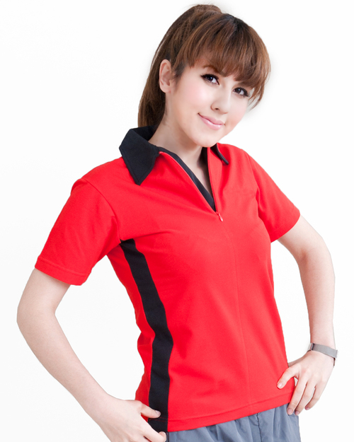 POLO衫訂製款腰側接片腰身-紅配黑<span>PCANG-S21-00354</span>示意圖