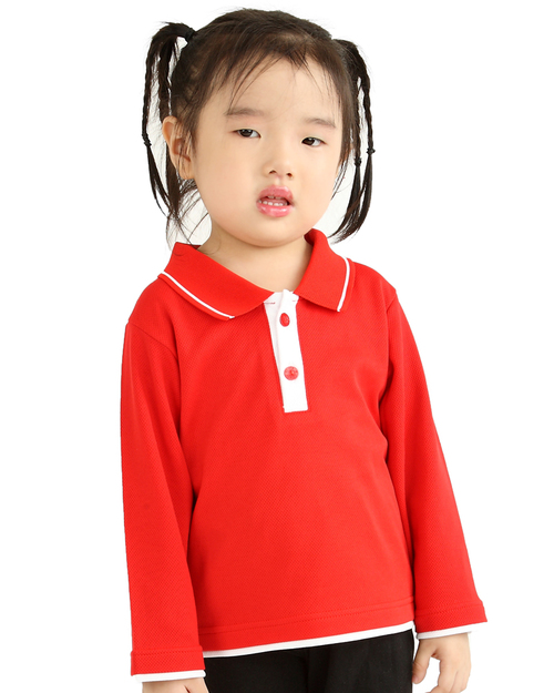 POLO衫 訂製款 假兩件 長袖 童版 紅/白 <span>PCANK-S02-00415</span>示意圖