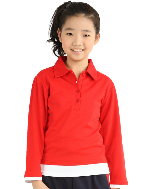 POLO衫 訂製款 假兩件 長袖 童版 紅/白 <span>PCANK-S02-00416</span>示意圖