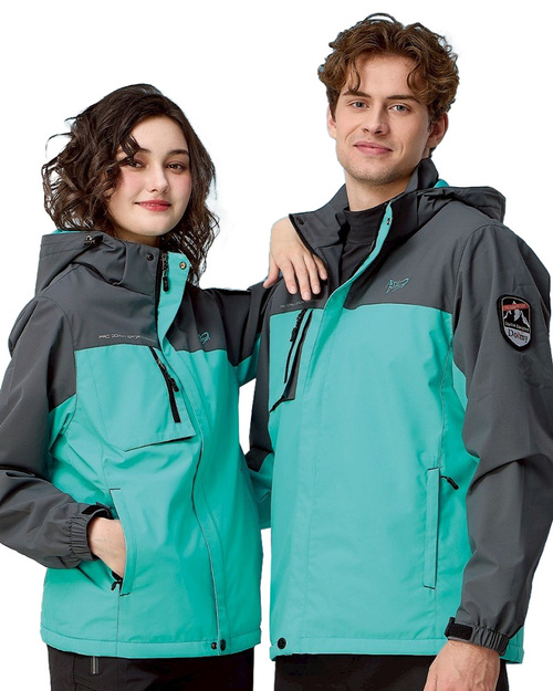 可拆帽毛裡外套-藍綠配灰 <span>PD-J33807</span>示意圖