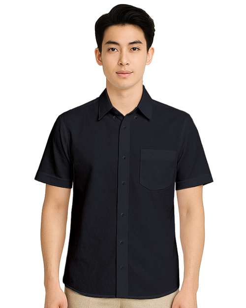 男款商務短袖襯衫-黑色｜領子暗釦｜訂製制服 ｜<span>SCANB-605-SA01</span>示意圖