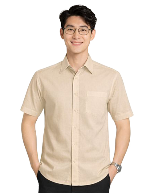 男款商務短袖襯衫-卡其｜訂製制服｜ <span>SCANB-605-A01-01c</span>示意圖