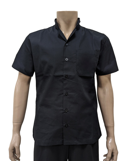 專櫃襯衫 訂製 短袖 翻領立領 黑色<span>SCANB-B01-08</span>示意圖