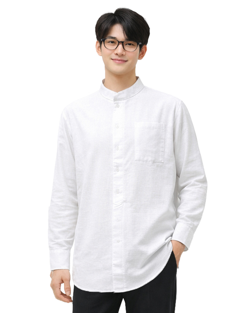 棉麻立領長版襯衫｜中性版白色｜<span>SCANB-C02-01</span>示意圖