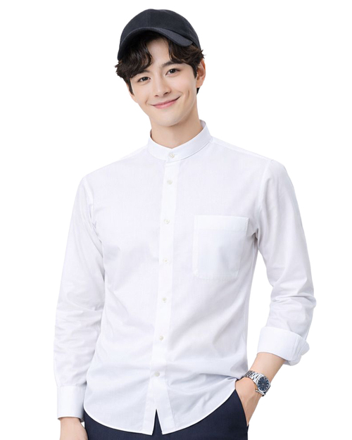 男款無領長袖襯衫｜白色｜訂製制服｜ <span>SCANB-C02-03a</span>示意圖