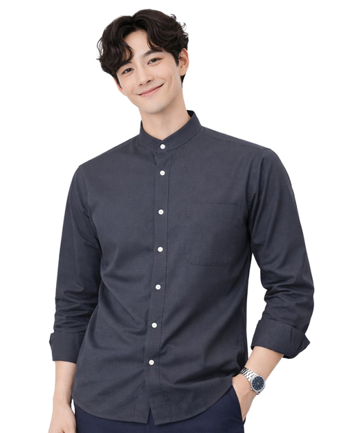 男款無領長袖襯衫｜深灰色｜訂製制服｜ <span>SCANB-C02-03b</span>示意圖