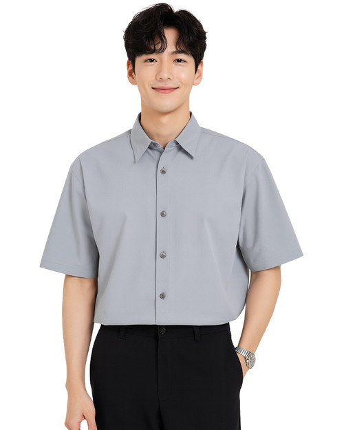 男款休閒短袖襯衫｜訂製制服 灰色泡泡紗｜ <span>WM-SAO-0022-01</span>示意圖