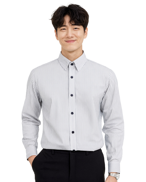 專櫃襯衫訂製｜長袖 白條紋黑｜<span>SCANBL-A02-11</span>示意圖