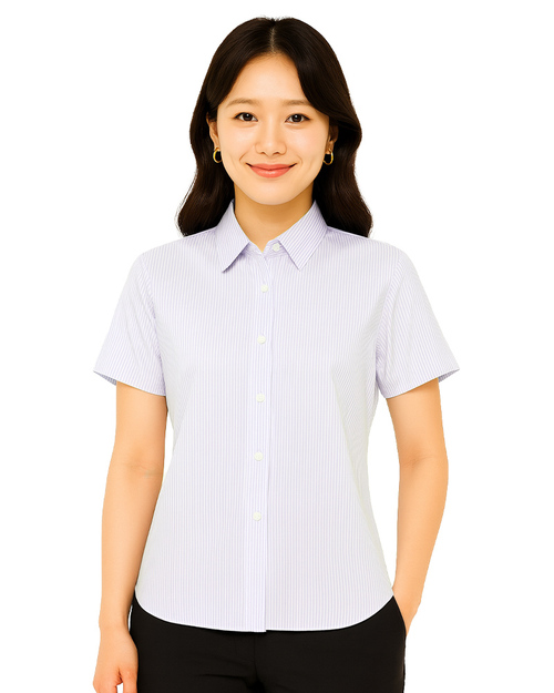 專櫃襯衫訂製｜短袖 白條紋紫｜<span>SCANG-A01-07</span>示意圖