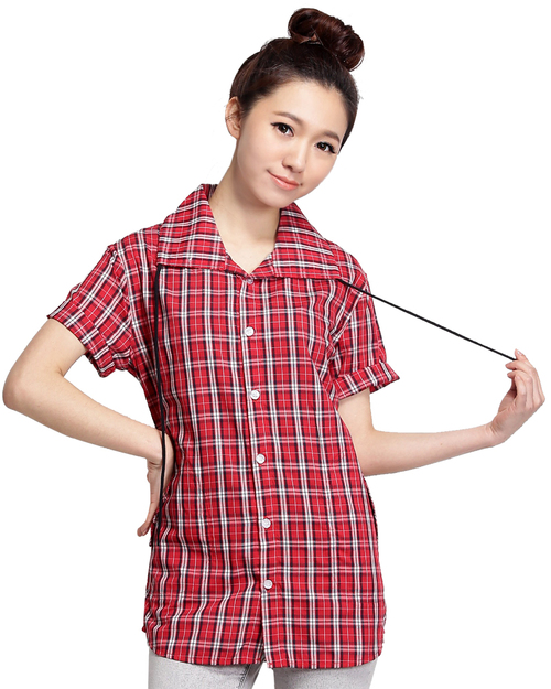 休閒襯衫 訂製 短袖 紅格紋<span>SCANG-B01-02</span>示意圖