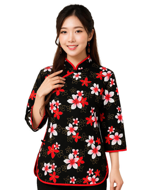 中國服訂製 客家花布黑<span>SHO-A06</span>示意圖