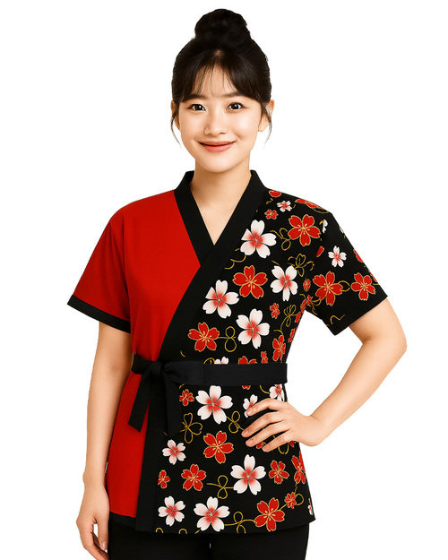 太鼓服 訂製｜昇華花布黑配紅｜<span>SHO-C11</span>示意圖