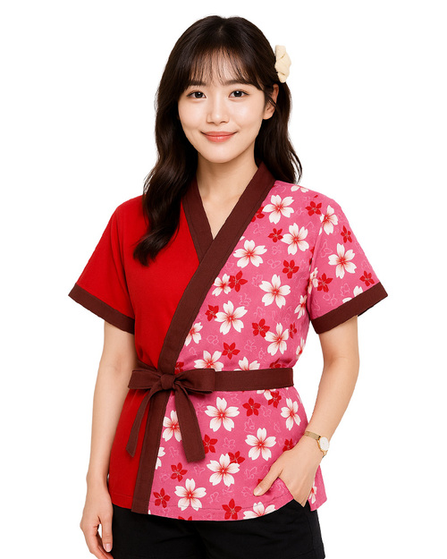 太鼓服 訂製｜昇華花布粉配紅｜<span>SHO-C14</span>示意圖