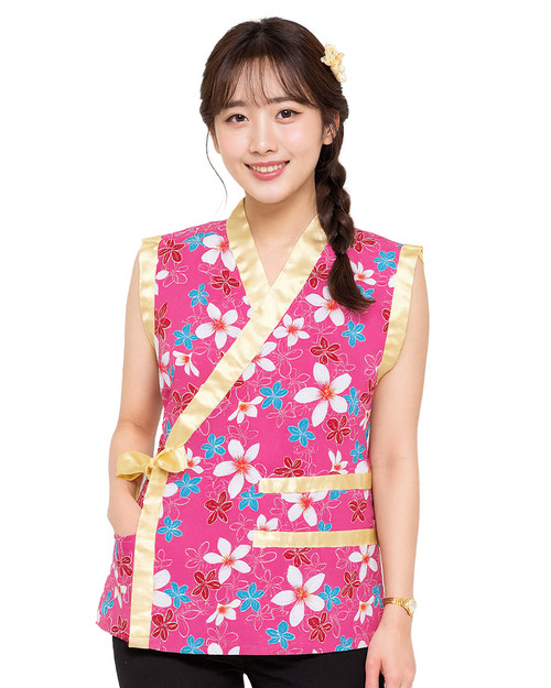 無袖太鼓服 訂製｜昇華花布粉配金｜<span>SHO-C16</span>示意圖