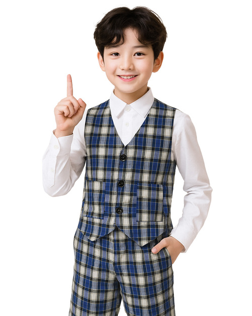 合唱團服 藍格子背心褲裝<span>SHO-D07</span>示意圖