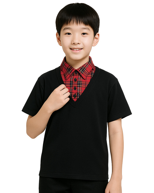 合唱團服訂製 黑配紅格子-男款<span>SHO-D12</span>示意圖