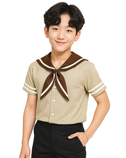 合唱團服 水手服男版 訂製 卡其<span>SHO-D15b</span>示意圖