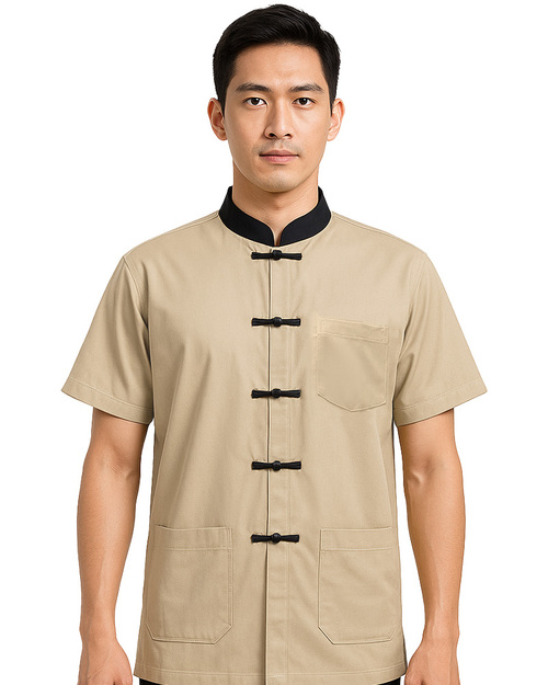 功夫服/唐裝-卡其配黑<span>SHO-EA01</span>示意圖