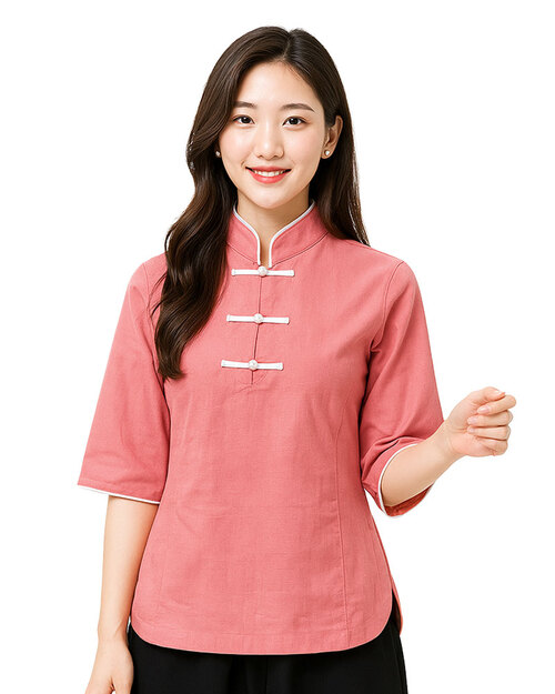 半開襟唐裝-豆沙粉<span>SHO-EC01a</span>示意圖