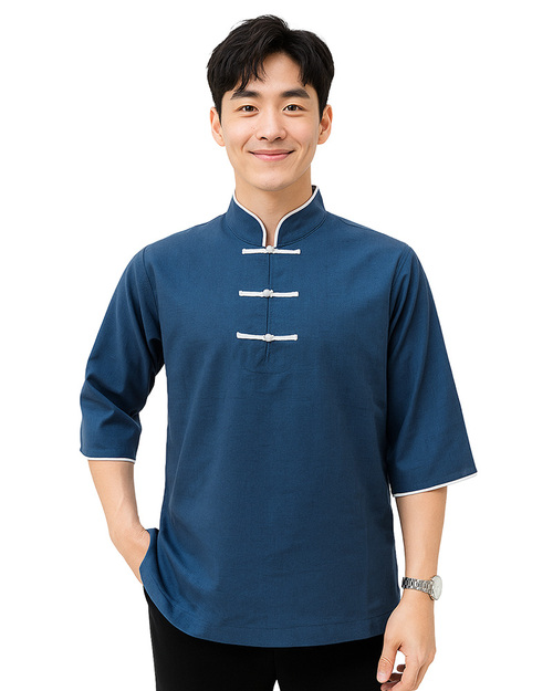 半開襟唐裝-牛仔藍<span>SHO-EC01b</span>示意圖