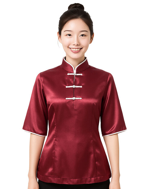 半開襟唐裝-緞布酒紅<span>SHO-EC01c</span>示意圖