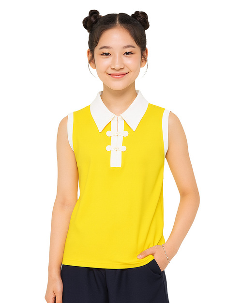 中式表演服 無袖背心 黃配白｜ <span>SHO-EE01</span>示意圖