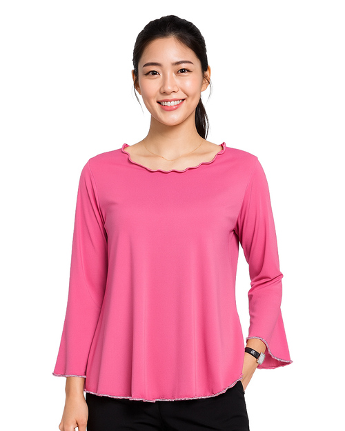 舞蹈上衣-寬襬波浪捲邊造型 桃紅｜<span>SHO-J01</span>示意圖