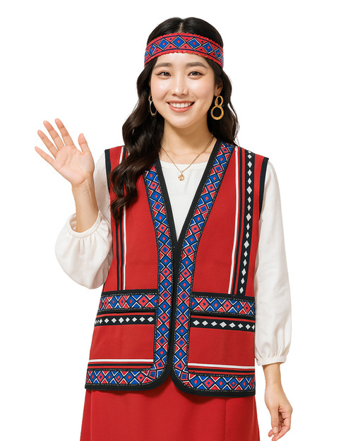 昇華/原住民圖騰背心｜訂製款-紅底紅藍邊｜<span>SU-E07B</span>示意圖