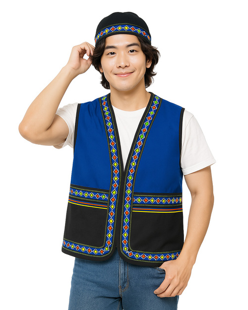 昇華/原住民圖騰背心｜訂製款-藍配黑｜<span>SU-E07D</span>示意圖