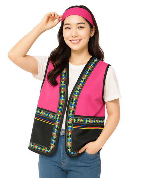 昇華原住民圖騰背心｜訂製款-桃紅配黑｜<span>SU-E07E</span>示意圖