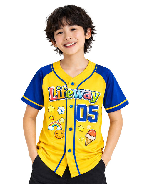 棒球服昇華訂製款-黃配寶藍｜<span>SUBES-A1-02</span>示意圖